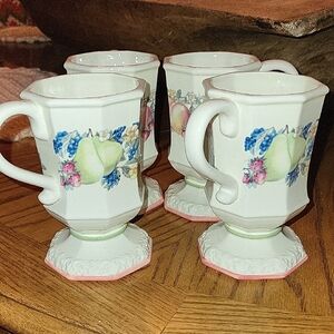 Avon Sweet Country Harvest Pedestal Mug Set Of 4, No Chips!